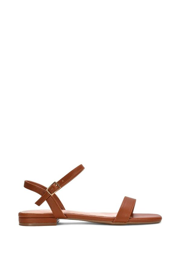 XY LONDON Open Toe Flat Strappy Sandals With Ankle Strap - Brown