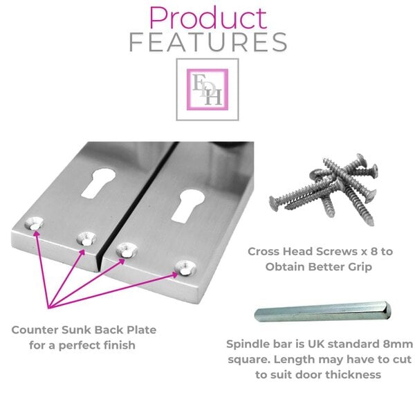 EDH Door Hardware Satin Nickel Door Interior Door Lock Handles-Victorian Straight Lock, 2 Pairs