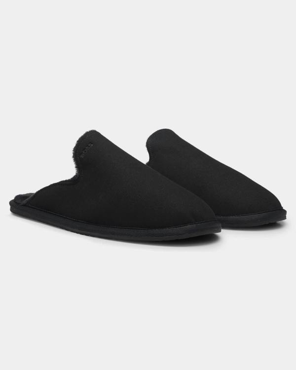 BOSS Orange Mens Shearling-lined slip-on slippers with logo detail - Black 001