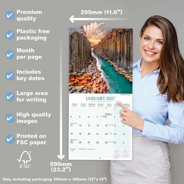 Europe Iceland Calendar 2027, Wall Calendars, Month To View, Travel, Gift