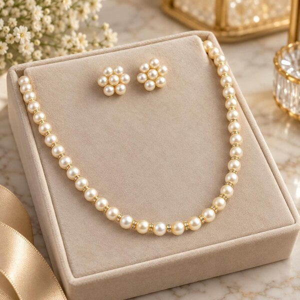 The Colourful Aura Golden Shell Pearl Flower Cluster Necklace and Earring Set