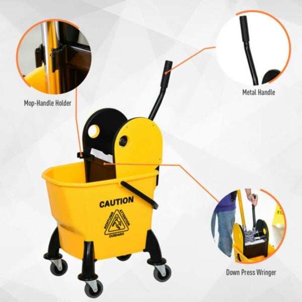 Dyzi 26L Mop Bucket with Wringer Handle and Castor Wheels Yellow