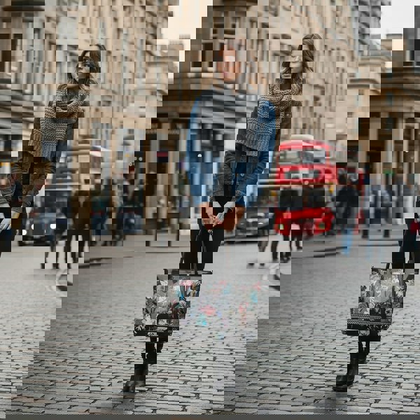 Kitise Elegant Floral Print Patent Leather Tote Shoulder Bag