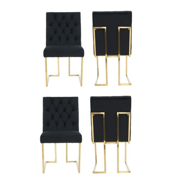 Life Interiors Set of 4 Siena Luxury Tufted Velvet Dining Chairs with Gold Frame & Legs - Modern Upholstered Accent Chair