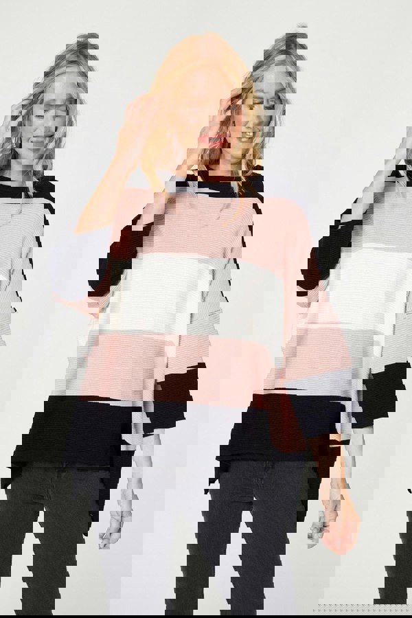 Pink | Colour Block Oversized Batwing Top
