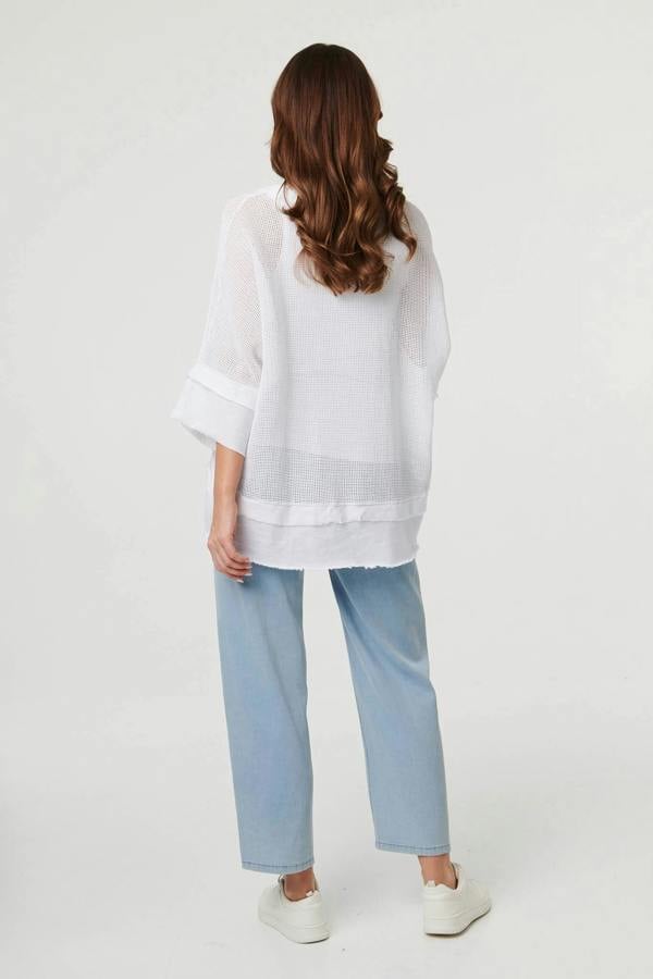 White | Semi Sheer Mesh Relaxed Layered Top