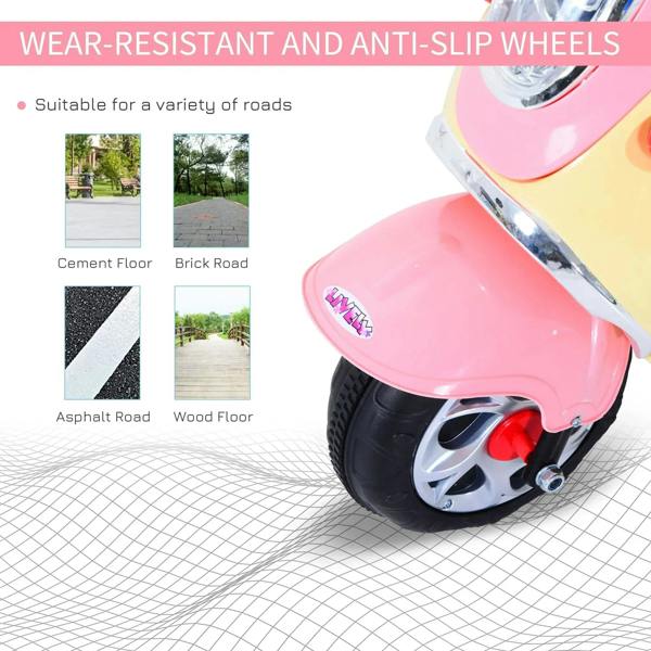Pink ride-on motorcycle toy with anti-slip, wear-resistant wheels