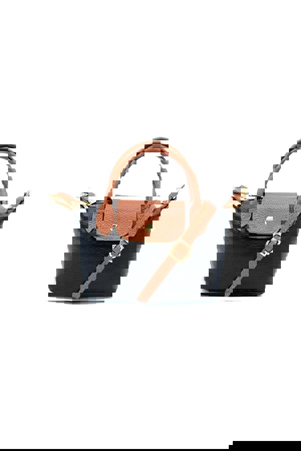 Kitise Compact Two-Tone Handbag with Top Handles and Strap