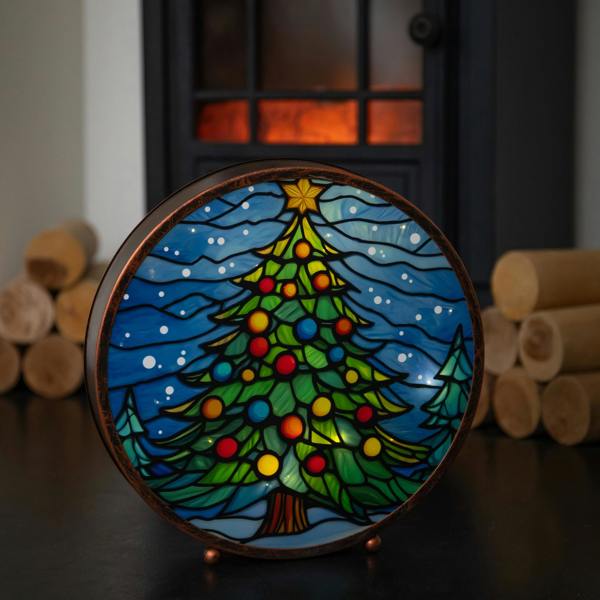 Samuel Alexander Light Up Stained Glass Decoration of Christmas Tree with Timer