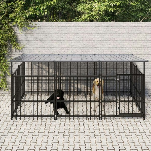 Berkfield Outdoor Dog Kennel with Roof Steel 3.75 m�__