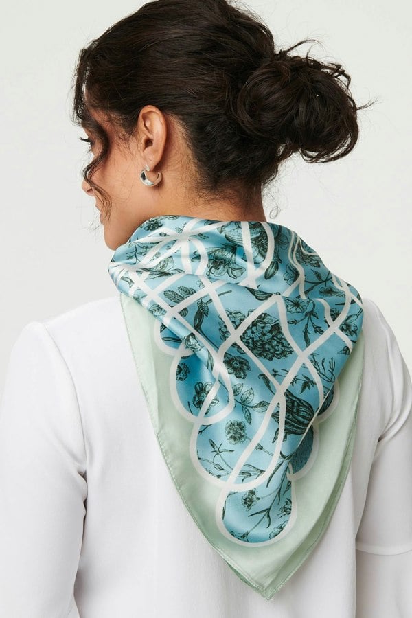 Green | Floral Border Print Square Scarf
