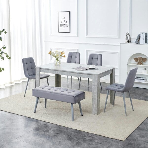 Kosy Koala Grey Wooden Dining Table Set with 4 Grey Chairs and 2 Benches - Dining Kitchen Room Furniture