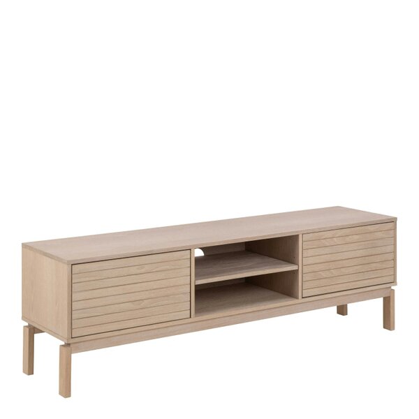 Wyld Haus Nakskov White Oak Wood Panelled 2 Door TV Unit