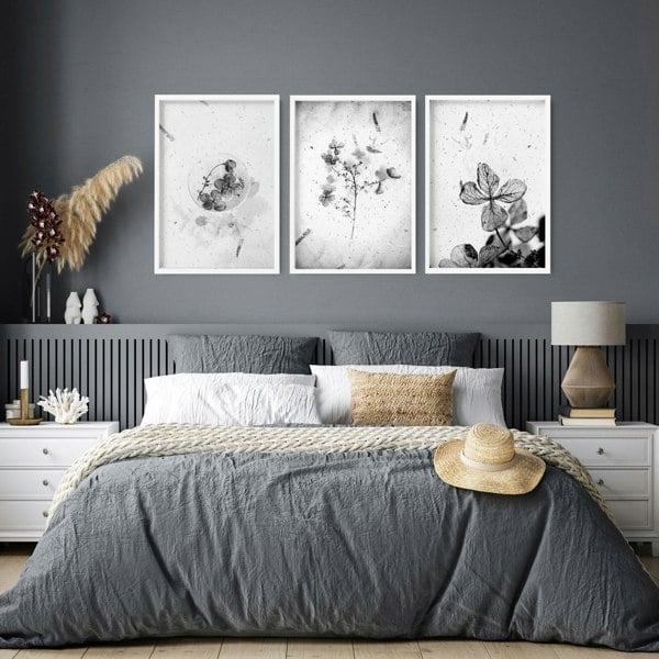 Bedroom art prints | set of 3 framed wall prints