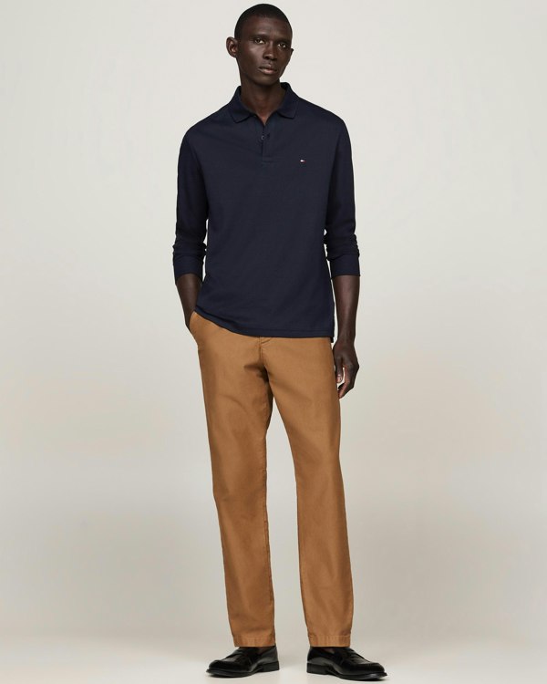 Tommy Hilfiger Liquid Cotton Mens Long Sleeve Polo - Desert Sky