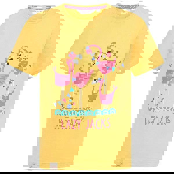 Lazy Jacks Girls Flamingo Cotton T-Shirt - Lemon