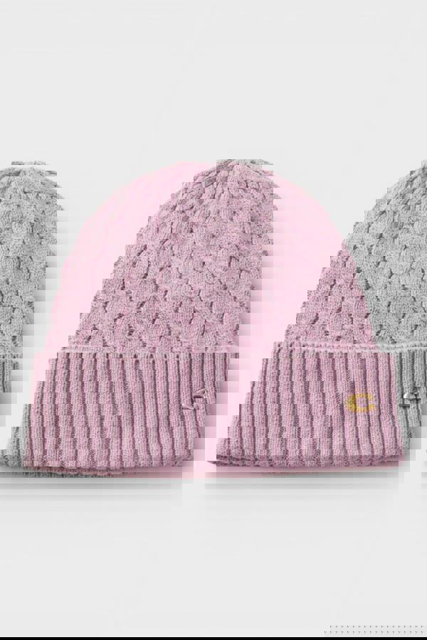 Coach Cable Beanie & Gloves Gift Set Faded Pink