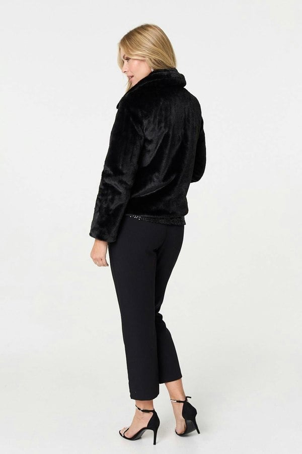 Black | Faux Fur Zip Detail Cropped Jacket