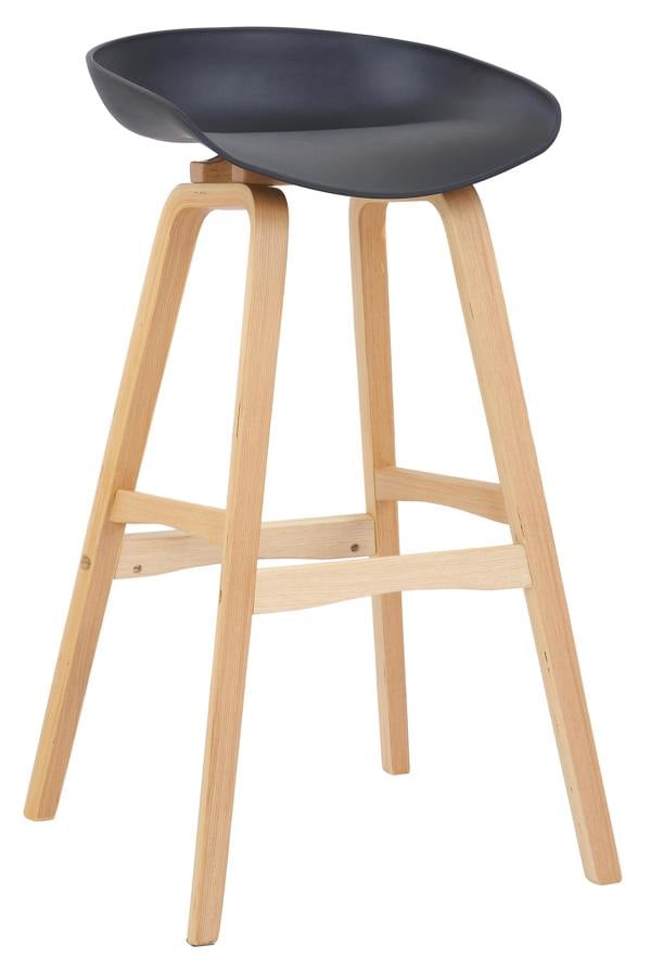 Lamboro Equator Single Kitchen Bar Stool, Fixed Wooden Legs And Footrest, Premium Breakfast Bar & Home Barstool, Black