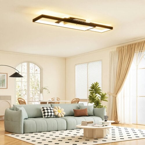 HOMCOM LED Ceiling Light, Dimmable Ceiling Light with Remote Control, Black - 1 - Steel, Acrylic, PVC - Matte black