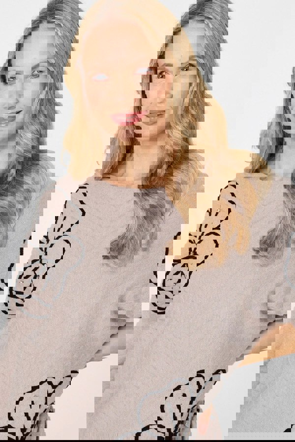 Beige | Floral Sparkle Batwing Sleeve Jumper
