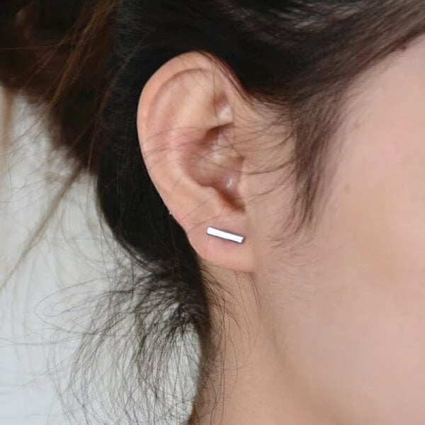 The Colourful Aura Silver Gold Bar Minimalist Geometric Tiny Small Line Staple Unisex Stud Earrings