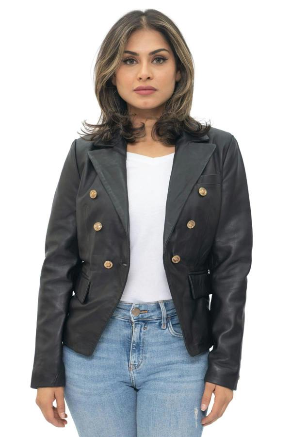 Infinity Leather Womens Leather Military Blazer Jacket-Aalborg