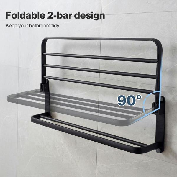 Levede Towel Holder with 2 Bars Wall Mounted Black No Drill Bathroom Shelf Black