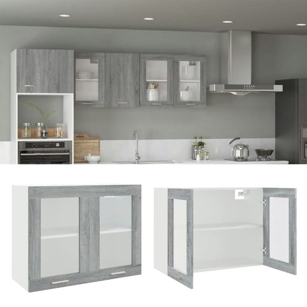 Berkfield Hanging Glass Cabinet Grey Sonoma 80x31x60 cm Engineered Wood