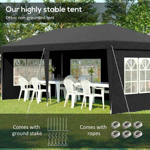 3 x 6m Pop-Up Gazebo, with Removable Walls - Black