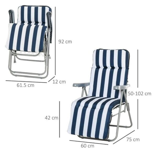Bobobiy 2Pc Folding Sun Loungers Set-Blue/White