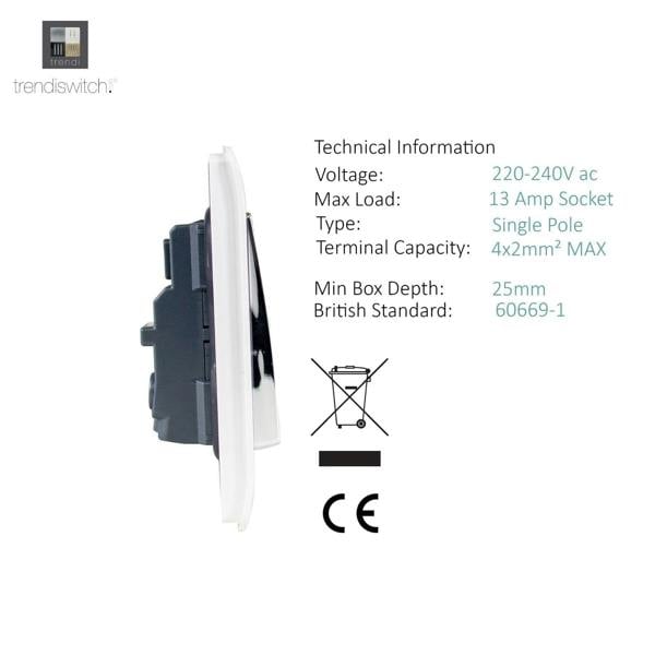 Trendi Switch 2 Gang Long Switched Plug Socket in Ice White
