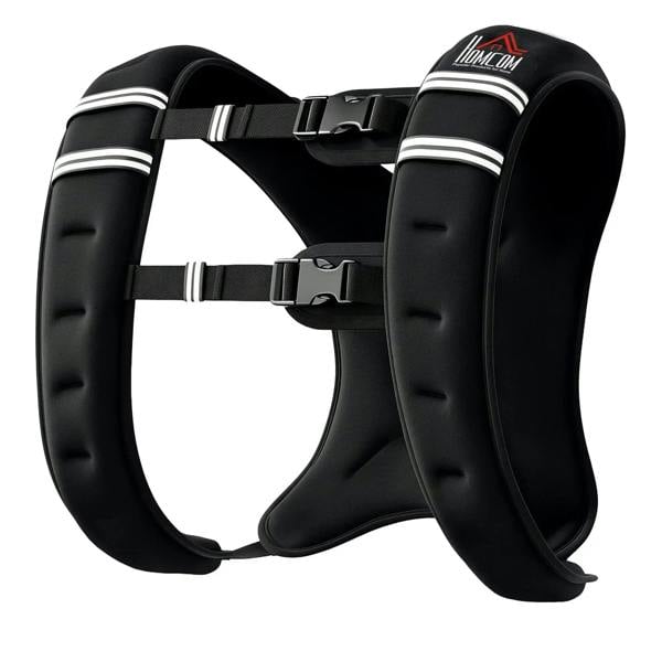 Black weighted vest with adjustable front straps and padded side panels