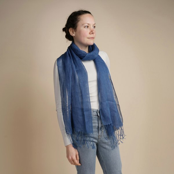 Antonia York Talia | Linen Scarf with Tassels - Cobalt Blue