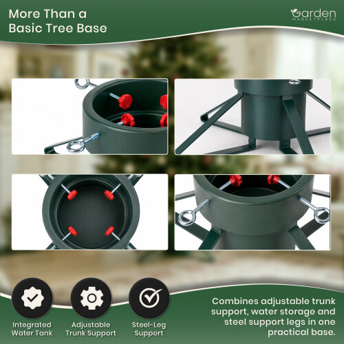 Green Christmas Tree Stand with 1.8L Water Tank, Fits Trees up to 2m, 4 Clamp Screws for 50-120mm Trunks, Steel Legs