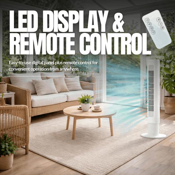 MYLEK Tower Fan 34"  - 4 Speed Control & Timer - White