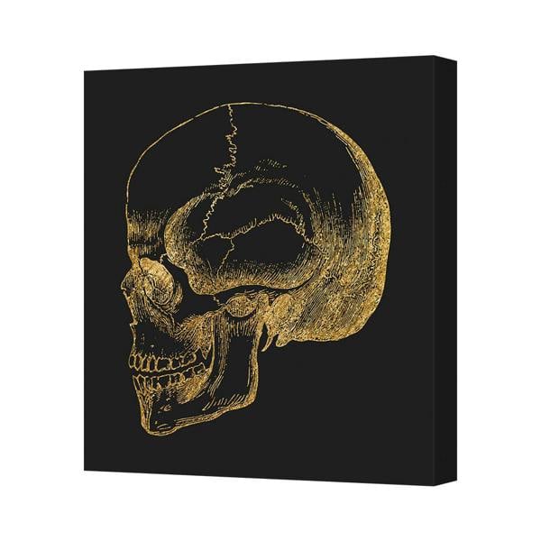 Benjamin Tate Design Contemporary Gold Skull Canvas Wall Art On Black Background