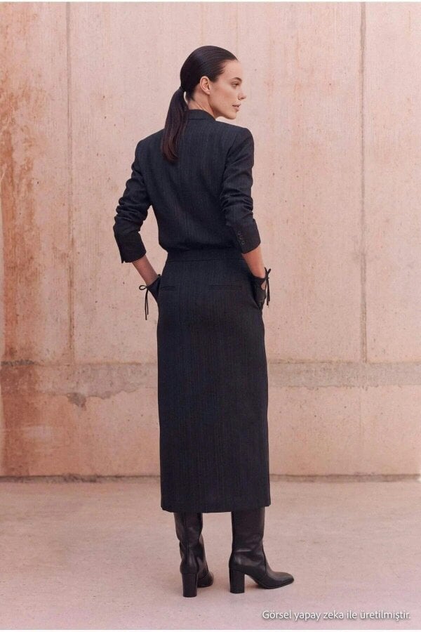 WOVCOR High Waist Midi Pencil Skirt with Front Slit