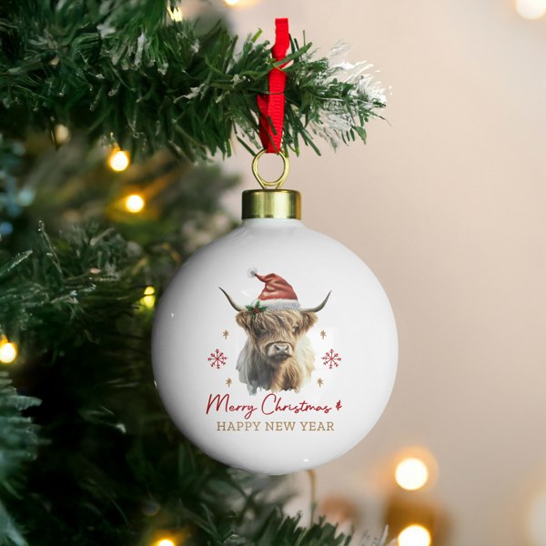 Personalised Memento Company Personalised Highland Cow Christmas Bauble