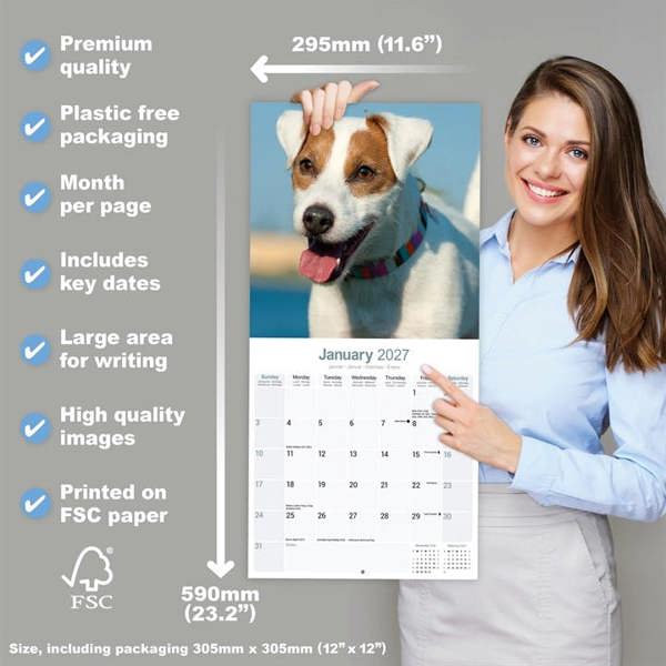Jack Russell Calendar 2027, Wall Calendars, Month To View, Dogs, Gift