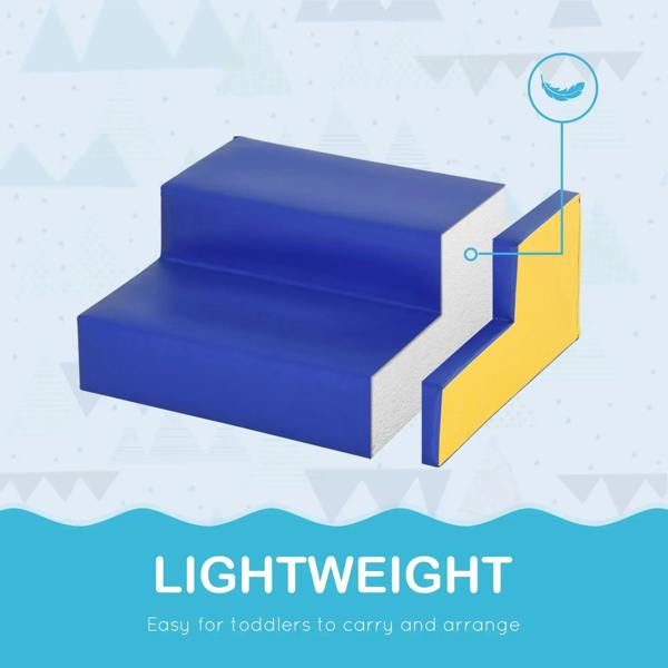Foam stairs and ramp playset with blue steps and yellow base support blocks