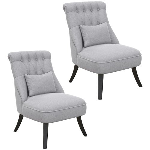 Wyld Haus Sava Grey Set Of 2 Armless Button Tufted Tub Chairs With Linen Upholstery