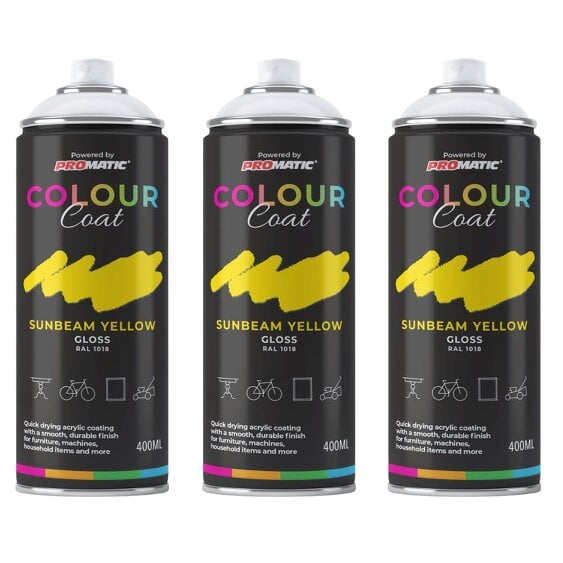Colour Coat 3X Sunbeam Yellow RAL 1018 Gloss Spray Paint 400ml