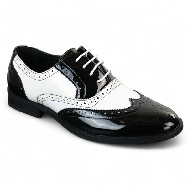 Dolcetto Men's Patent Lace-Up Black White Brogues Smart Dress Shoes