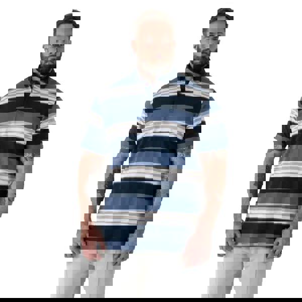 Duke Mens Willis D555 Stripe Kingsize Rugby Polo Shirt - Navy - 