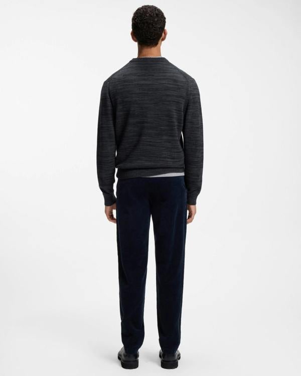 BOSS Orange Aperoso Mens  Mouliné - knit Sweater in Virgin Wool and Cotton - Dark Blue 404 | CHO | Designer Mens,Knitwear,Jumpers,Crew Neck Jumpers