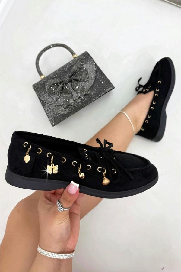 Velvet Charm Luxe Lace-Up Loafers Black