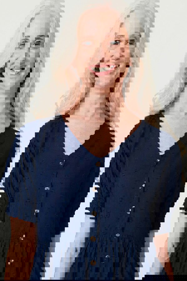 Navy | Embossed V-Neck Knee Length Dress