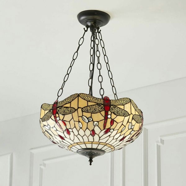 Tiffany Glass Hanging Ceiling Pendant Light Bronze & Dragonfly Lamp Shade i00105 Loops