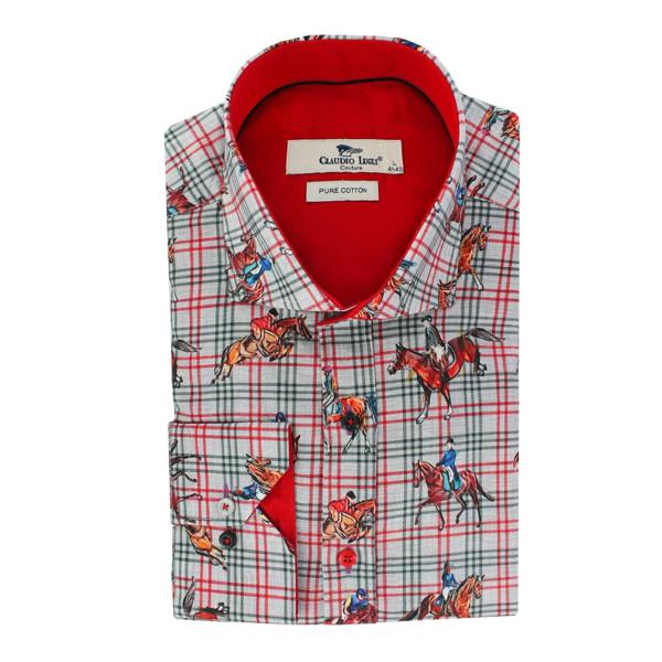 DRESSAGE HORSES CHECK  PRINT SHIRT - Premium Men's Patterned Shirt by Claudio Lugli | Bold Design, Tailored Fit, Best Printed Shirts